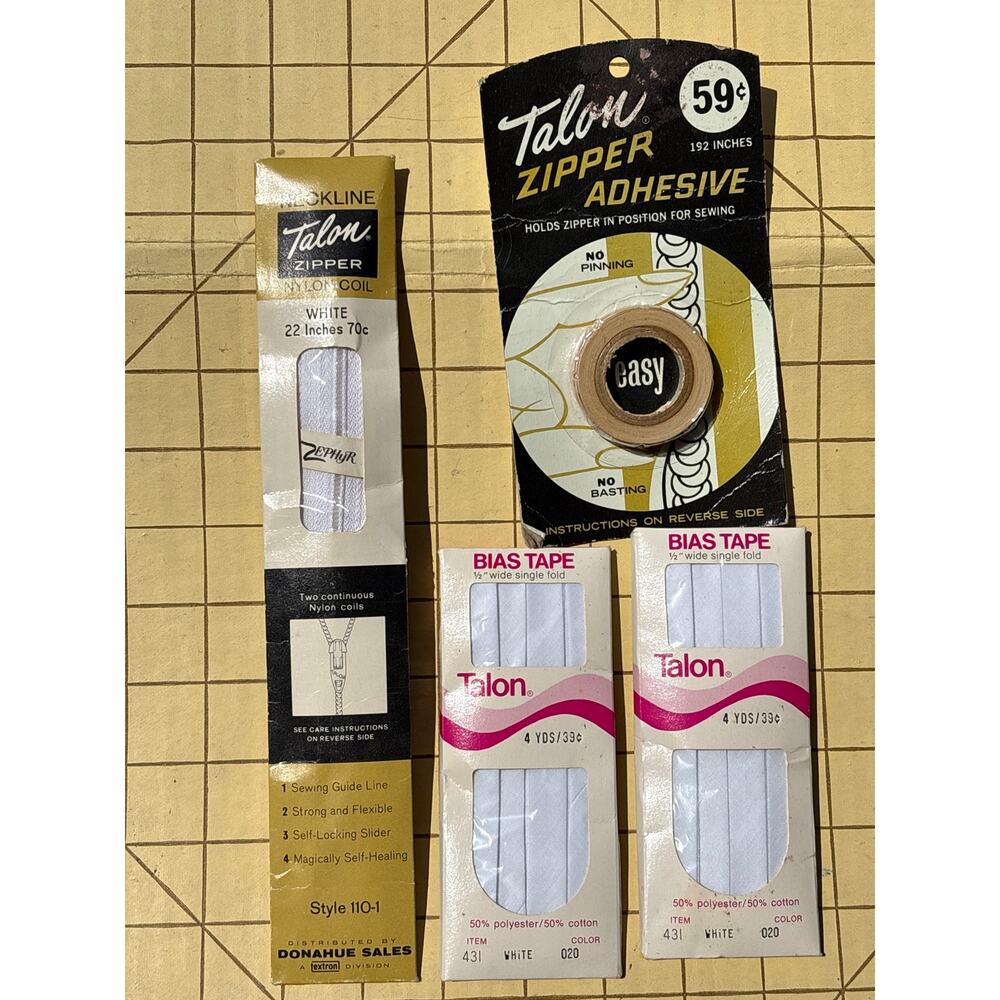 Vintage Deadstock Talon Zipper / adhesive / Bias tape New in box